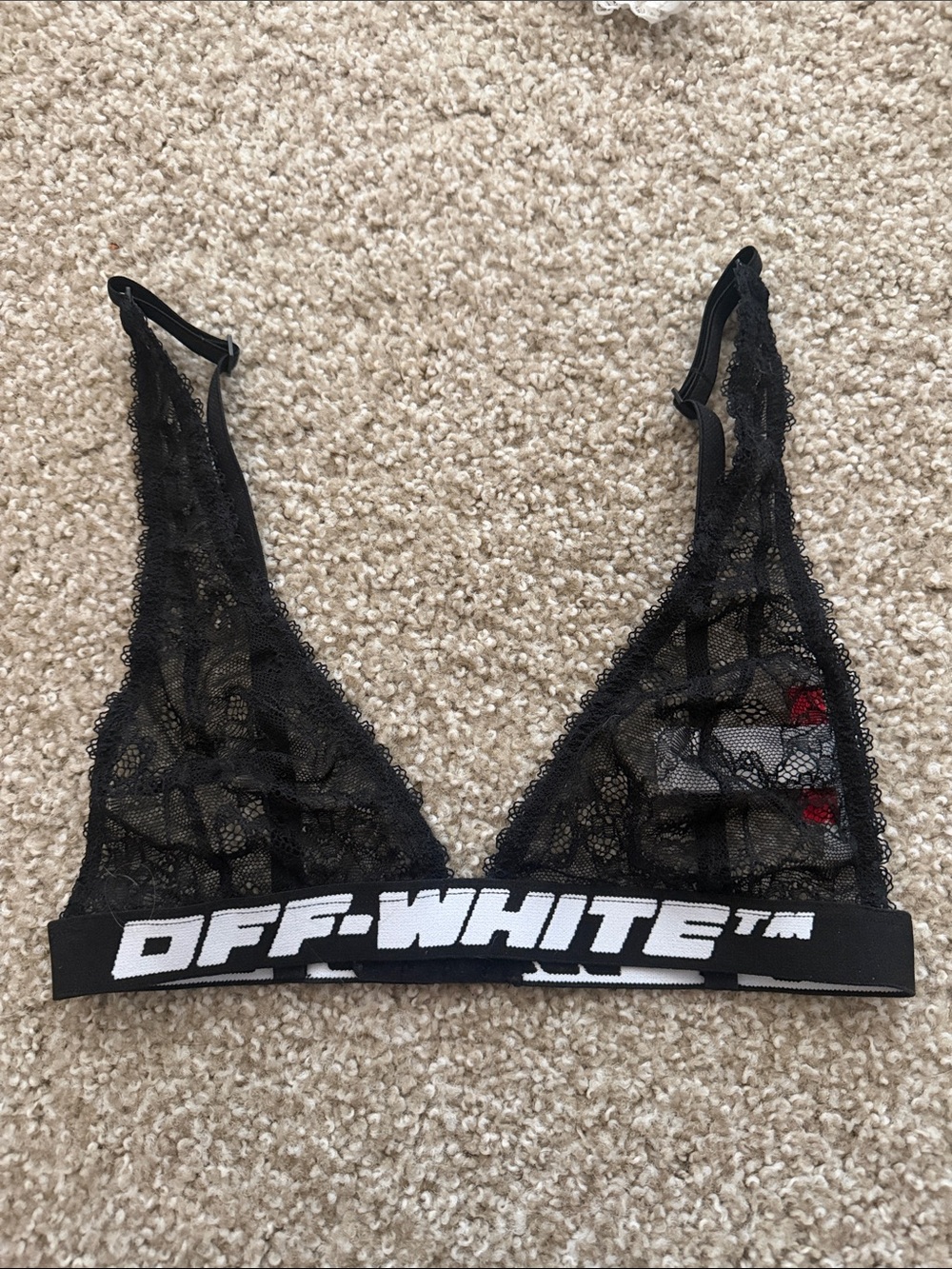 Off-White Black Lace Bralette with Logo Band